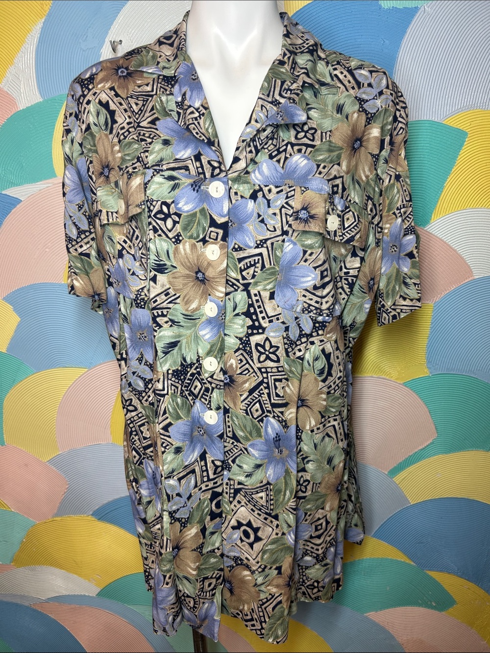 S.L Fashion’s Vintage 80s Women’s  Floral Short-Sleeve Button-Up Shirt sz 20